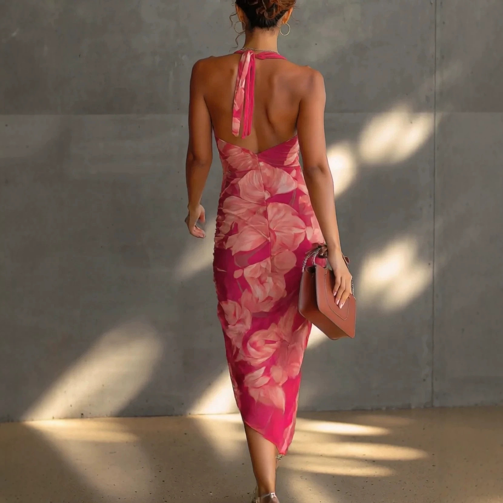 Strapless Backless Printed High-slit Dress - الصورة 4