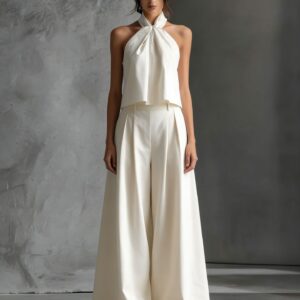 Women's Halter Top & Wide Leg Pants Two-Piece Set, Casual Summer Outfit