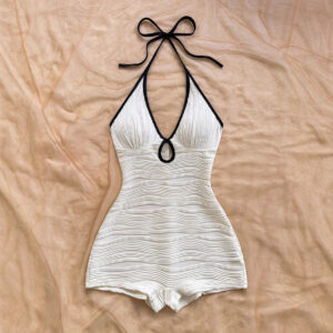 Slimming Halter Jumpsuit Bikini In Solid Color Body-Flattering Tummy-Hiding Waist-Slimming And Sun-Protective