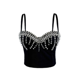 Sleek Edgy Outerwear Top With Exposed Midriff And Decorative Rivets