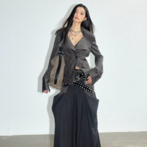 Distressed Faux Suede Low-neckline Slim-fit Lightweight Jacket