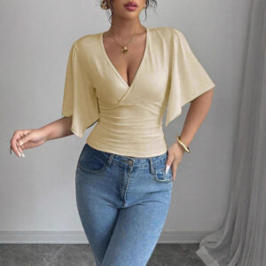 Womens Irregular-fit Slim Solid-color Casual Top