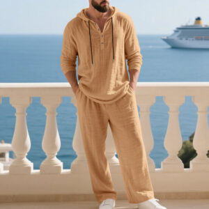 Men's Casual Home Wear Set Long Sleeve Pants With Hood