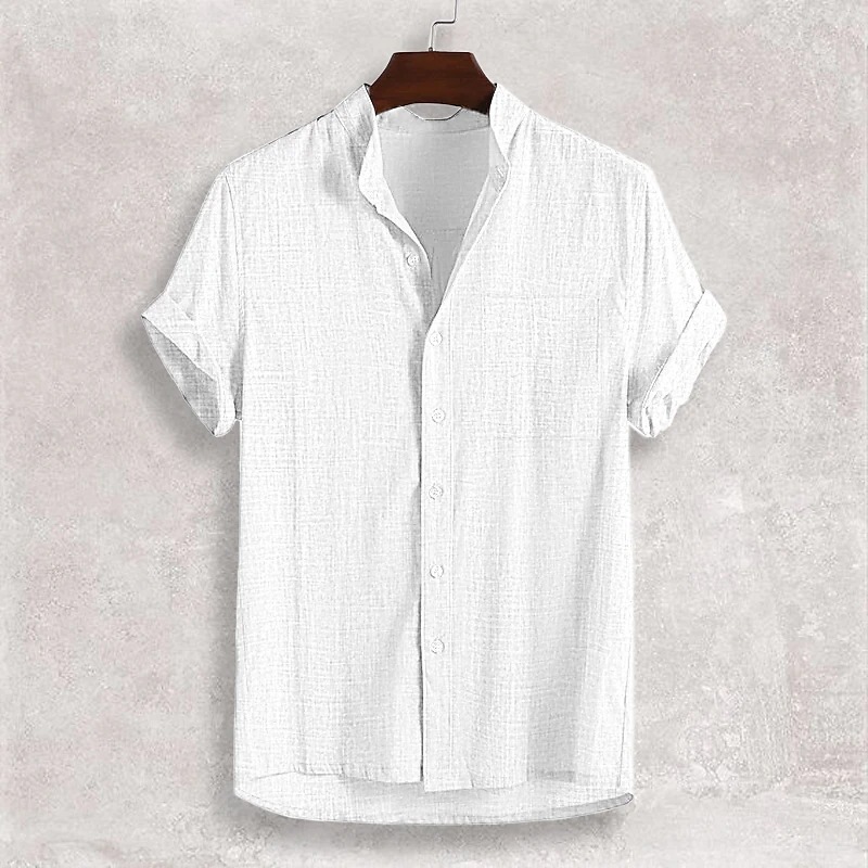 Men’s Stand Collar Cotton Cardigan Short Sleeve Thin